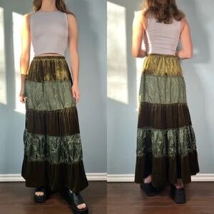 (R9) Dimri Velvet Tiered Skirt in Olive and Gold,vintage Y2K,Sz 14